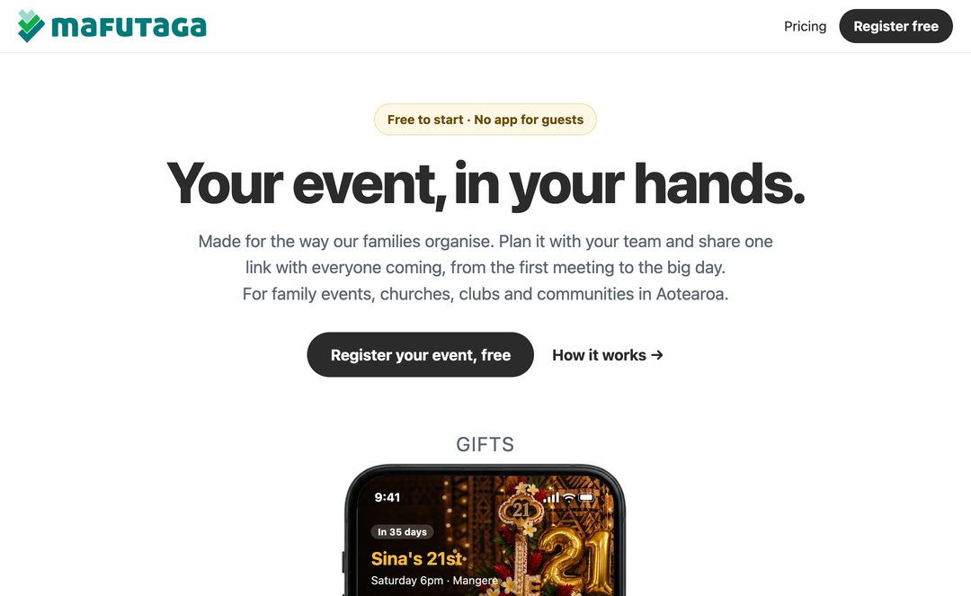 Mafutaga homepage on desktop