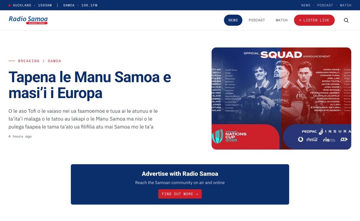 Radio Samoa news homepage, rebuilt as a static site