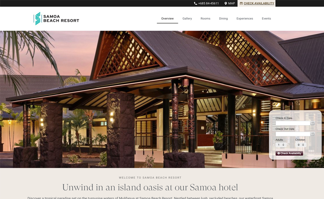 Samoa Beach Resort homepage